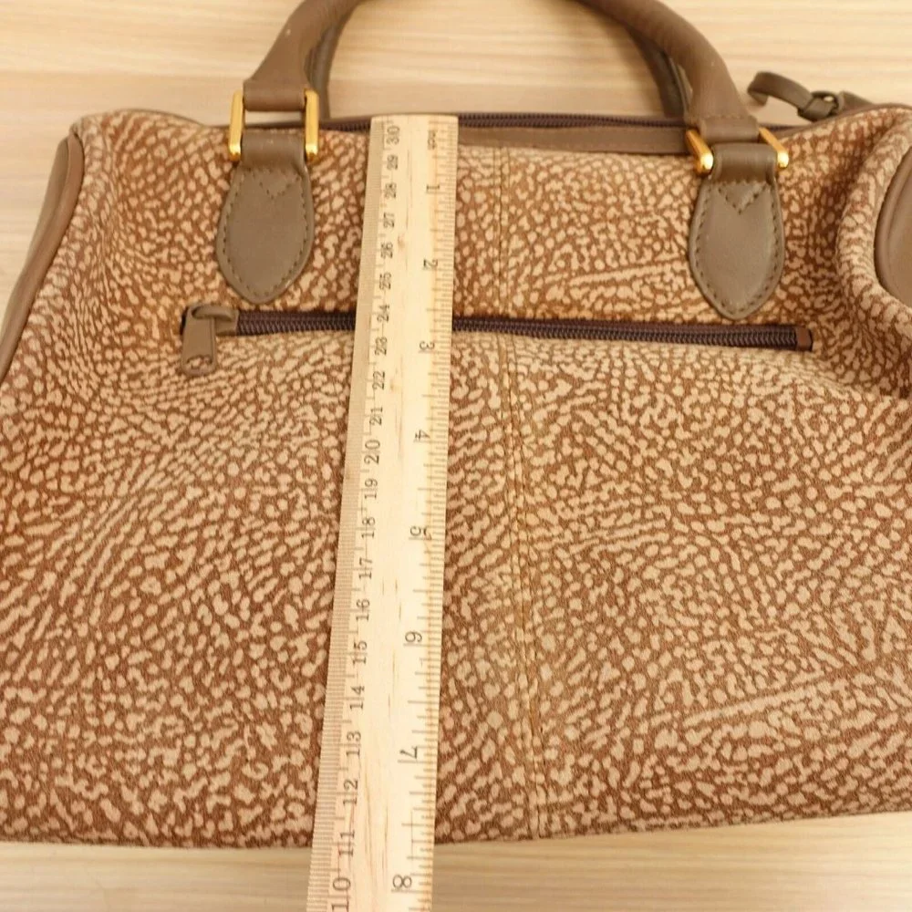 VINTAGE Brown‎ Quail Print Handbag Leather Partridge Eye Japanese SUSANA JAPAN